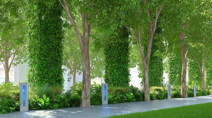 Obraz premium Urban Oasis in Contemporary Vietnamese Public Space With Lush Greenery and Tranquil Pathways