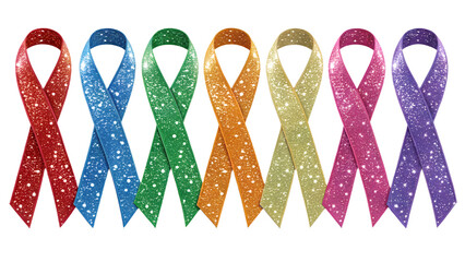 Rainbow glitter ribbons PNG set –  sparkling bows in rainbow colors, pride celebration theme, isolated transparent background