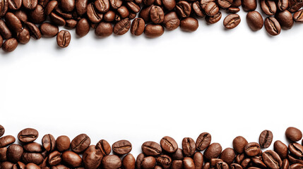 roasted coffee beans frame on white background