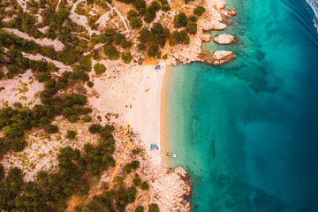 Beautiful aerial landscape from a drone on the Croatian island of Krk. Croatian landscape.