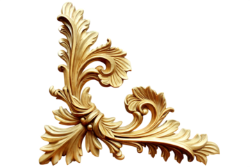 Golden Corner Scrollwork with Leaf Motifs on Background ornament flourish isolated on a transparent background