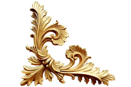 Golden Corner Scrollwork with Leaf Motifs on Background ornament flourish isolated on a transparent background - Powered by Adobe