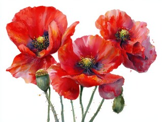 Obraz premium Elegant Hand-Drawn Watercolor Poppies Illustration for Greeting Cards and Invitations