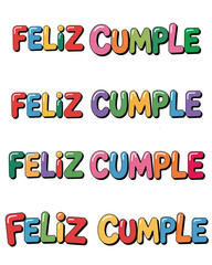 Feliz Cumple sign lettering  calligraphy group of set collection or bundle vector illustration, colorful Happy Birthday in Spanish language Print