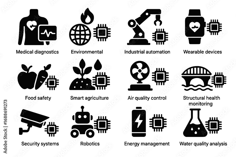 Poster control medical vector environmental icon devices energy quality automation nano monitoring sensor