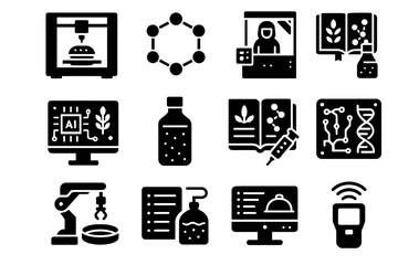 Icons injector system innovation clean molecular meter protein icon room lab vector