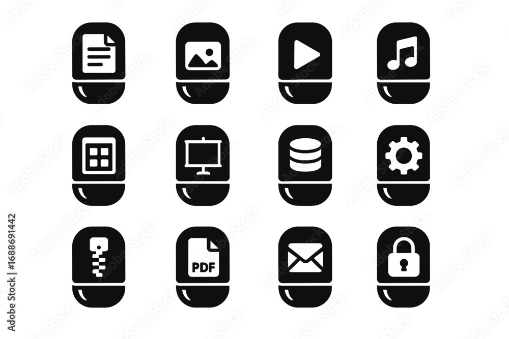Aufkleber vector encrypted software emails icons memory images files videos pdfs capsule spreadsheets