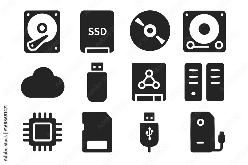 Aufkleber tape hub cloud memory external array vector icon storage icons enclosure card