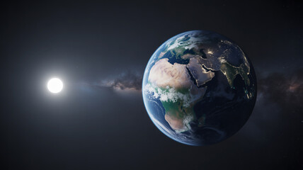 Fototapeta premium Earth and Sun in Space with Milky Way Galaxy image photo