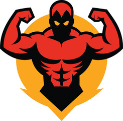 Strong fitness gym logo with bold muscular mascot Vector illustration