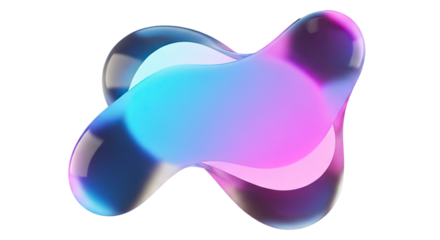 Translucent smooth amorphous blob with glowing neon liquid inside a dynamic and evolving abstract shape on a transparent background