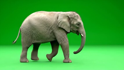 African Elephant Walking on Green Screen for Visual Effects Compositing.