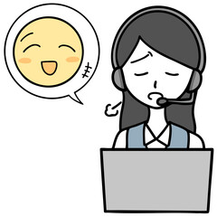 ため息をつくコールセンターの女性と話し続ける人