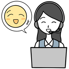 笑顔で対応するコールセンターの女性と喜ぶ人