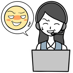 苦笑いのコールセンターの女性とセクハラをする人