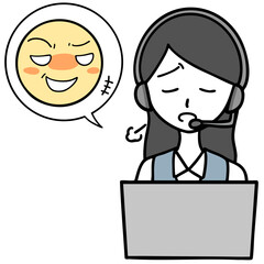 ため息をつくコールセンターの女性とセクハラをする人