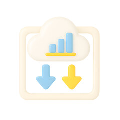 Obraz premium Download Action, Cloud Icon with Graph, Digital Environment, 3D PNG with Transparency