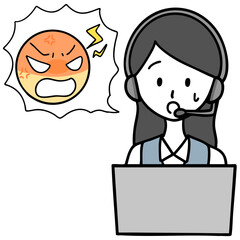 戸惑うコールセンターの女性とクレーマー