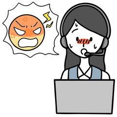 緊張しているコールセンターの女性とクレーマー