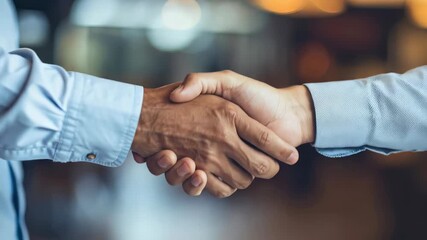 Two business partners engage in a handshake, symbolizing trust and agreement. This image captures the essence of professional collaboration and partnership success.