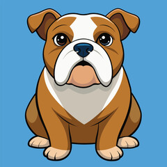 Fototapeta premium Cartoon Bulldog Sitting on Blue Background puppy canine