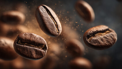 Macro Close-up of Falling Coffee Beans | Detailed Food Photography

