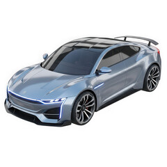 Fototapeta premium Silver sports car with blue accents, 3D render, for mockup or advertising, Isolated on transparent background, png