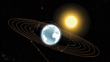 Stylized Earth Orbiting the Sun with Other Planets solar system