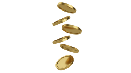 Cascading golden coins symbolizing wealth, profit, and financial success, perfect for investment and business growth themes.