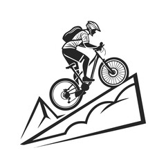 Silhouette of a Mountain Biker Ascending a Hill, Mountain Biking silhouette. vector cycle silhouette design. 