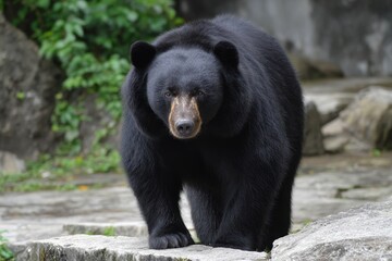 Fototapeta premium Majestic Asiatic Black Bear in Its Natural Habitat: A Wild Mammal Showcasing Fur and Grace in Asian Wilderness