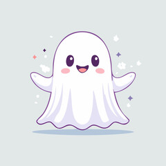 Cute cartoon ghost with big eyes and blush cheeks in kawaii style. Adorable Halloween character illustration with friendly expression, pastel colors, and playful vibe