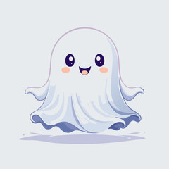 Cute cartoon ghost with big eyes and blush cheeks in kawaii style. Adorable Halloween character illustration with friendly expression, pastel colors, and playful vibe
