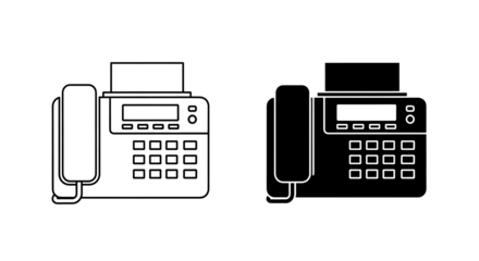 Fax machine outline and silhouette, office equipment.