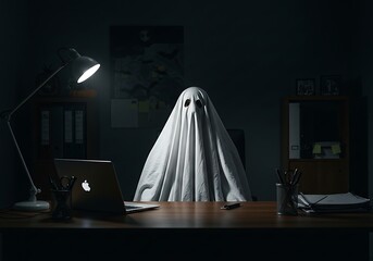 Ghostly Figure in a Dark Office Setting. Generative Ai