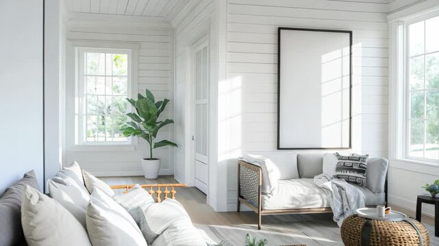 Bright and Modern Living Room with Natural Light and Greenery