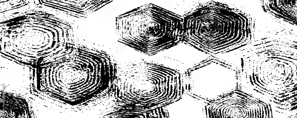 Poster black and white abstract line art seamless pattern - geometric hexagonal design