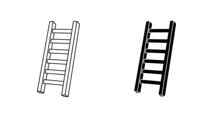 Two ladder illustrations, one in outline and one in solid black.