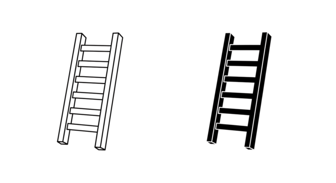 Two ladder illustrations, one in outline and one in solid black. - Powered by Adobe