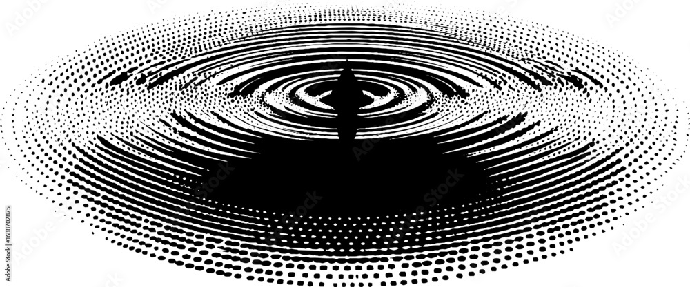 Poster abstract black and white line art with concentric circular patterns for design and decor