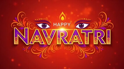 Happy Navratri festival greeting design with colorful text illustration of goddess eyes and bright diya decoration symbolizing Durga Puja celebration devotion Indian culture spirituality New Year 
