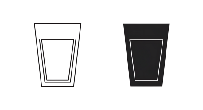 Two glasses, one outlined and one filled in black.