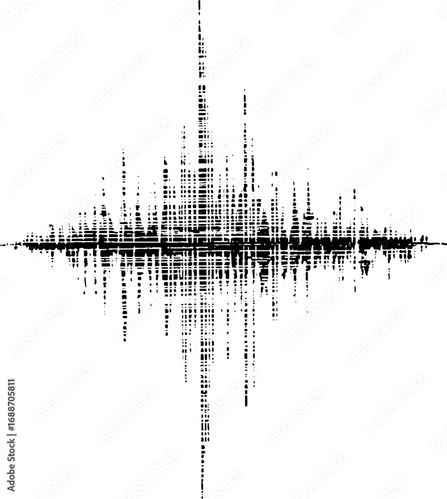 Poster abstract sound wave pattern in black and white line art for modern design