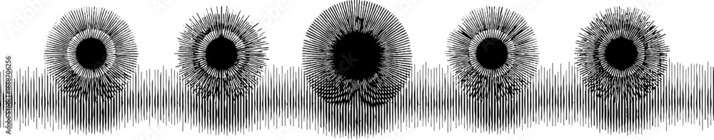 Poster abstract op art black and white line design featuring circular patterns