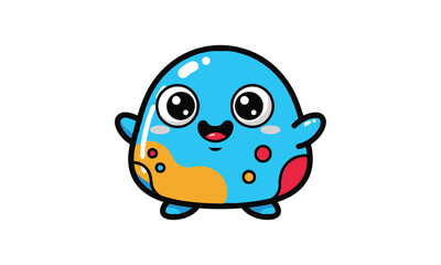 Cute blue blob monster character with big eyes and friendly smile white background
