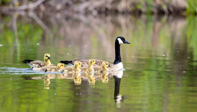 Canada goose with goslings on water