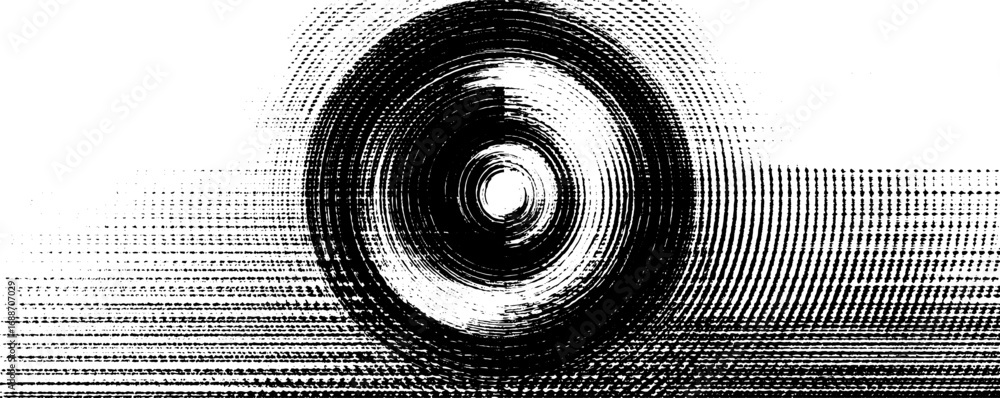 Poster dynamic black and white op art with circular line patterns for creative design