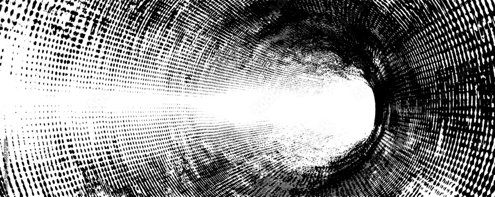 Poster abstract optical illusion with black and white lines in tunnel pattern for design