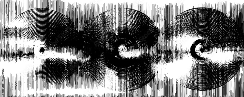 Poster abstract optical art in black and white with concentric line patterns