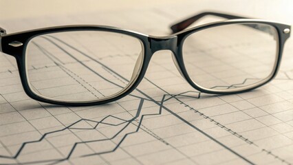 Focused Glasses on Business Chart Showing Cracked Financial Trends